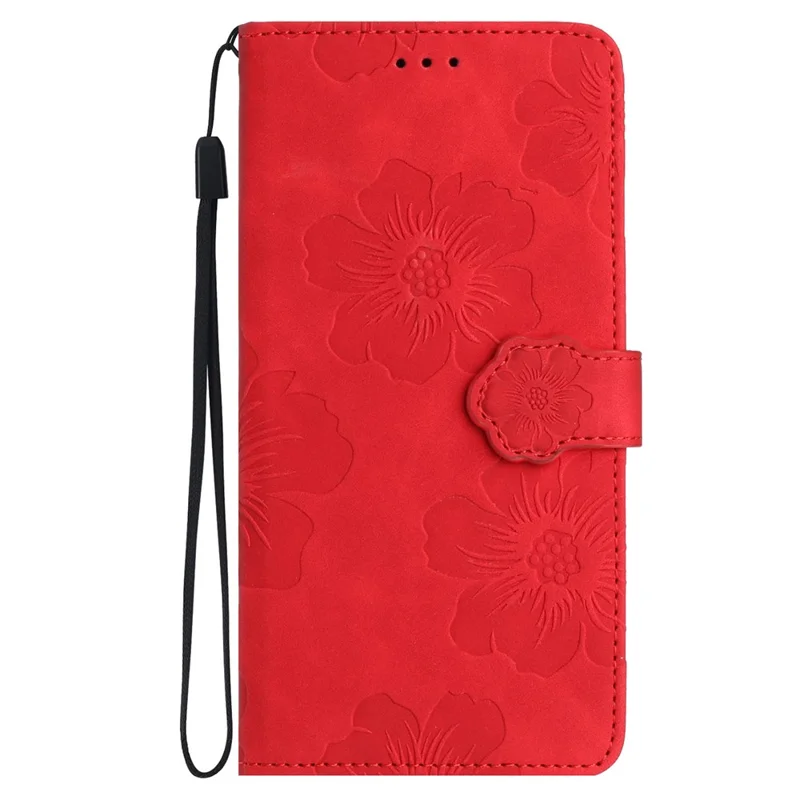 For iPhone 13 6.1 inch Wallet Cover PU Leather Flip Stand Phone Shell Imprinted Flower Pattern Phone Case - Red