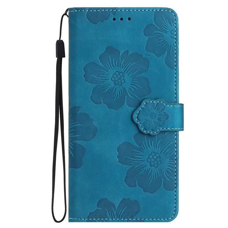Para iPhone 14 Plus Capa de Telefone de Couro PU Tipo Carteira Coberta Padrão Floral Impresso Flip Stand Case - Azul