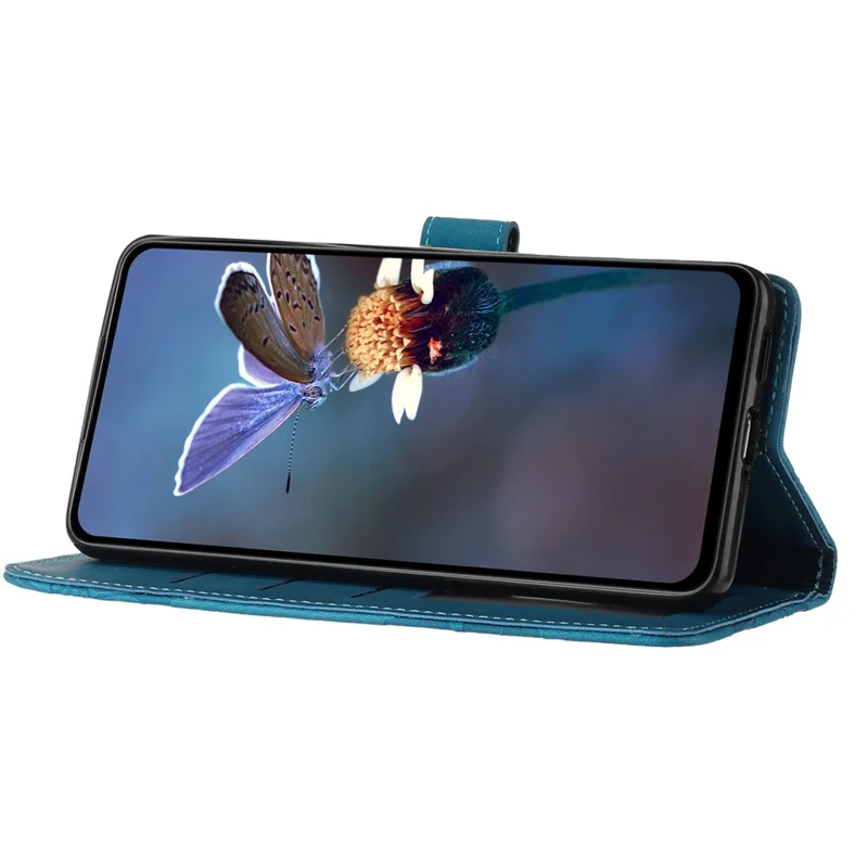 For iPhone 11 Cell Phone Case Flowers Imprinted PU Leather Stand Wallet Cover - Blue