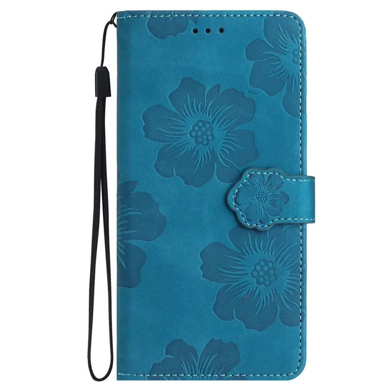 For iPhone 11 Cell Phone Case Flowers Imprinted PU Leather Stand Wallet Cover - Blue
