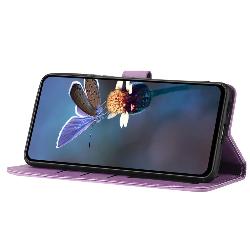 For iPhone 12 Pro Max 6.7 inch Flowers Imprint Phone Case PU Leather Wallet Cover with Stand - Purple