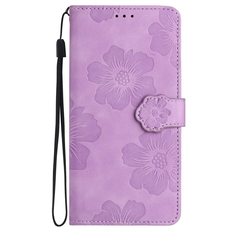 For iPhone 12 Pro Max 6.7 inch Flowers Imprint Phone Case PU Leather Wallet Cover with Stand - Purple