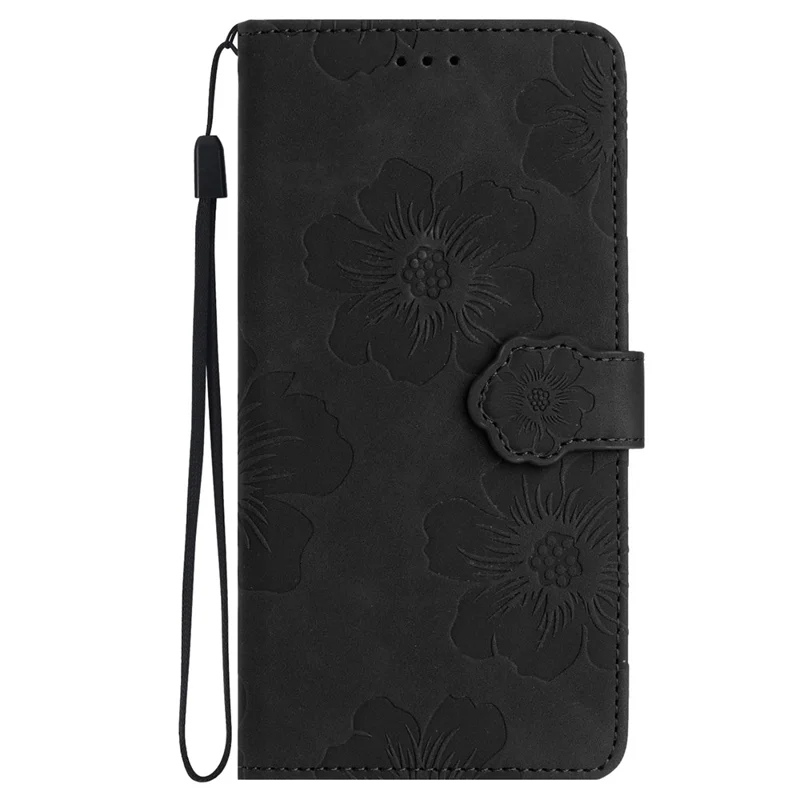 For iPhone 12 Pro Max 6.7 inch Flowers Imprint Phone Case PU Leather Wallet Cover with Stand - Black