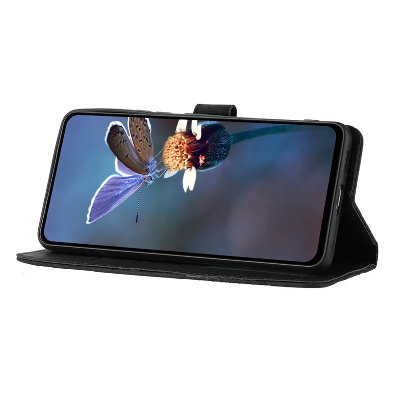 للهاتف iPhone 11 Pro جراب قلاب بطبعة زهور مع حامل ومحفظة من جلد PU مقاوم للصدمات - أسود