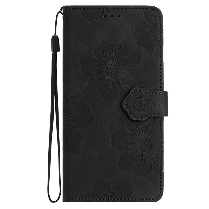 للهاتف iPhone 11 Pro جراب قلاب بطبعة زهور مع حامل ومحفظة من جلد PU مقاوم للصدمات - أسود