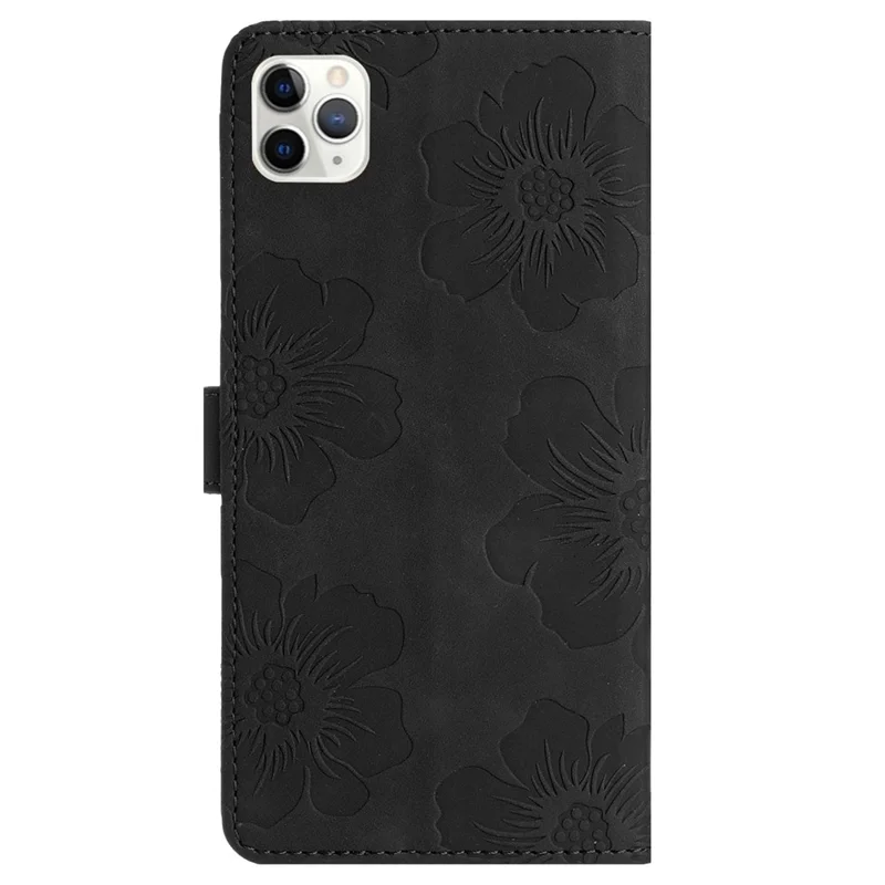 للهاتف iPhone 11 Pro جراب قلاب بطبعة زهور مع حامل ومحفظة من جلد PU مقاوم للصدمات - أسود
