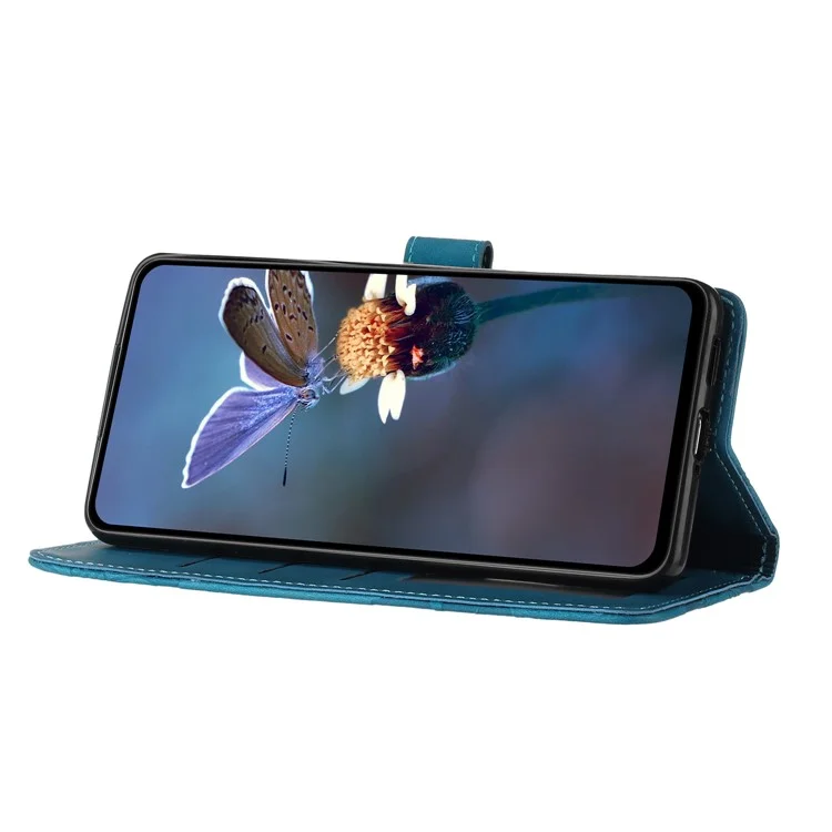 For iPhone XS Max 6.5 inch Flowers Imprint Drop-proof Shell PU Leather Wallet Flip Stand Cover - Blue