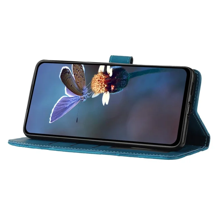 For iPhone 13 Pro 6.1 inch PU Leather Flip Stand Cover Flowers Imprinted Phone Case with Wallet - Blue