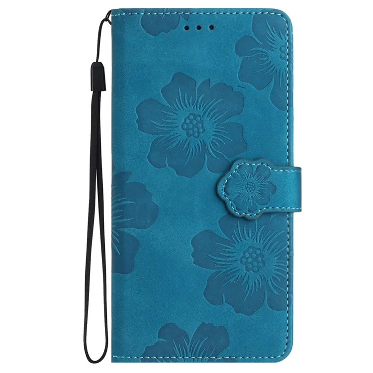 For iPhone 13 Pro 6.1 inch PU Leather Flip Stand Cover Flowers Imprinted Phone Case with Wallet - Blue