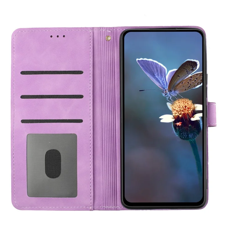 For Google Pixel 6a Slim-fit Phone Cover Stand Phone Shell Imprinted Flower Pattern Leather Case - Purple