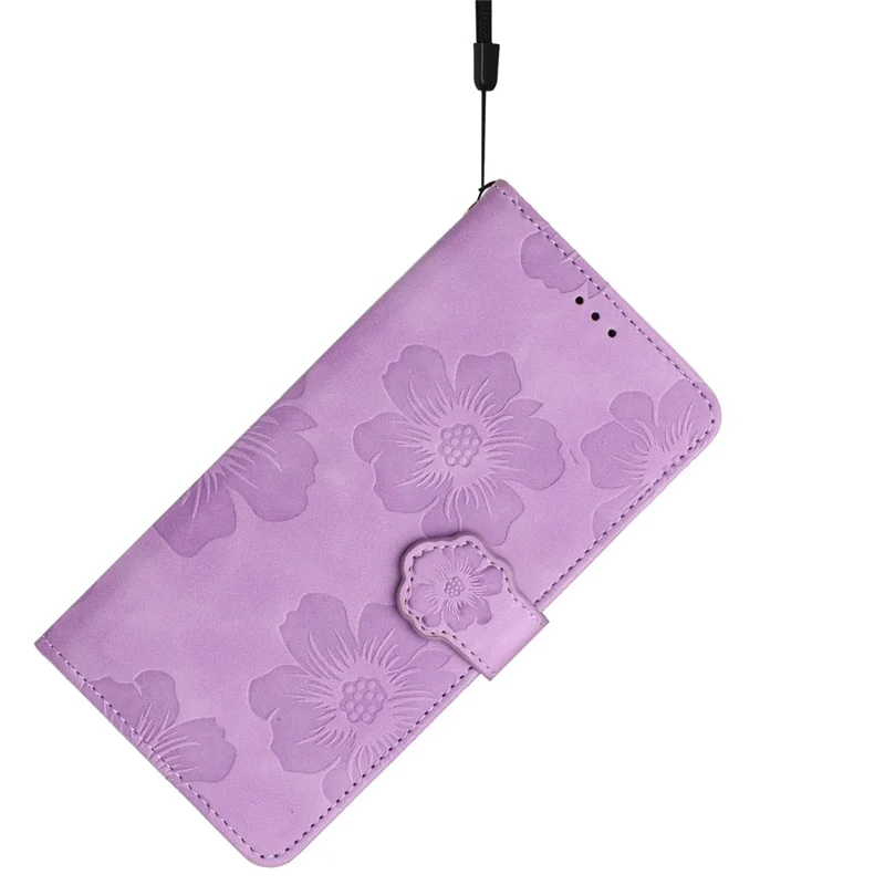 For Google Pixel 6a Slim-fit Phone Cover Stand Phone Shell Imprinted Flower Pattern Leather Case - Purple