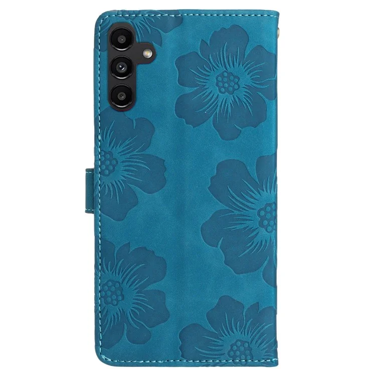 Für Samsung Galaxy A34 5G stoßfeste Handyhülle PU-Leder-Cover Geldbörse Eingeprägte Blumenmuster-Hülle - Blau