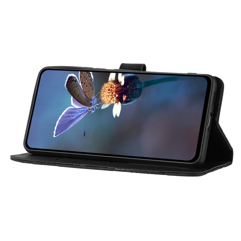 For Google Pixel 7a TPU+PU Leather Wallet Cover Stand Phone Shell Imprinted Flower Pattern Phone Case - Black