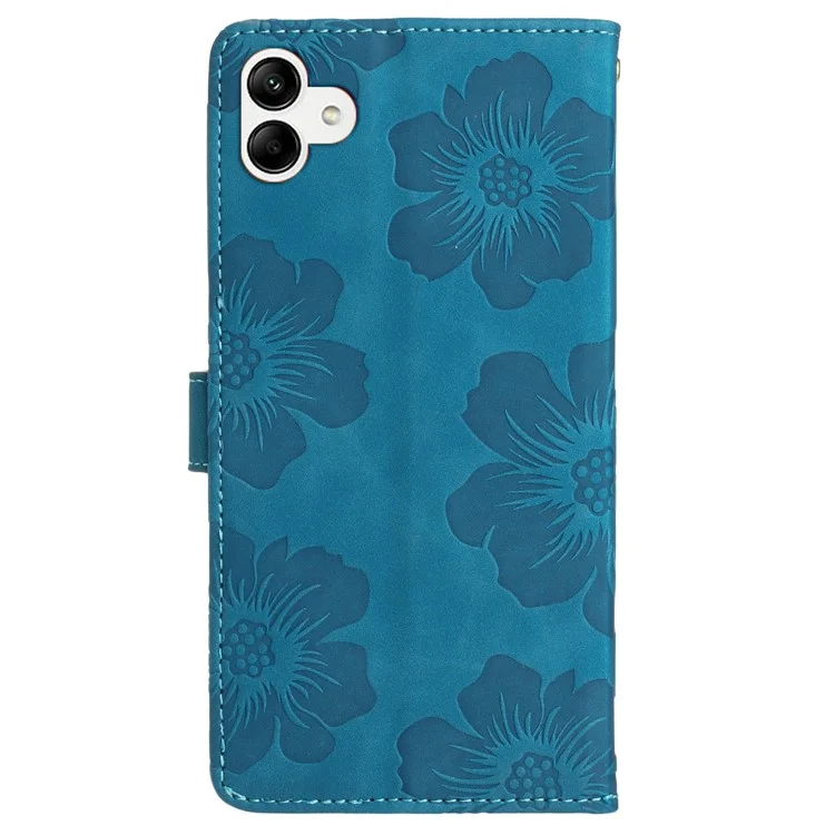 Für Samsung Galaxy A04e 4G / F04 4G / M04 4G Flowers Imprint Phone Case Leder Geldbörse Faltständer Cover - Blau