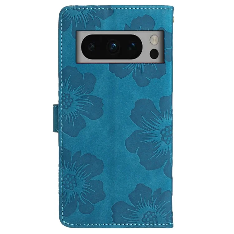 For Google Pixel 8 Pro Leather Wallet Full Protection Cover Flowers Imprint Stand Phone Case - Blue