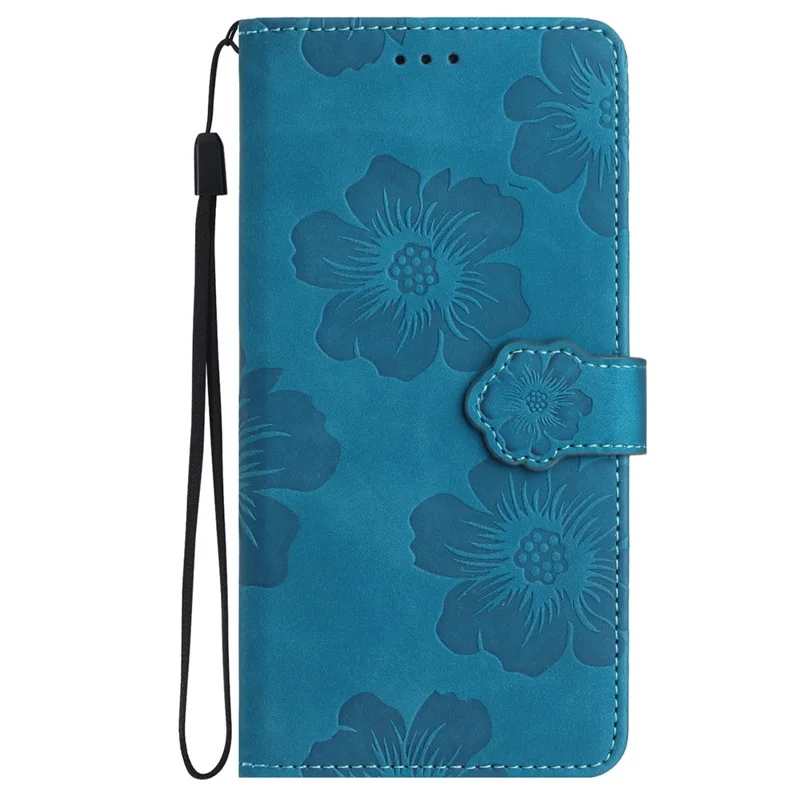 For Samsung Galaxy A14 5G Flowers Pattern Shockproof Phone Case PU Leather Wallet Cover with Stand - Blue