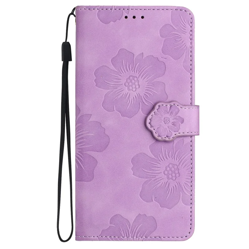 For Samsung Galaxy A14 5G Flowers Pattern Shockproof Phone Case PU Leather Wallet Cover with Stand - Purple