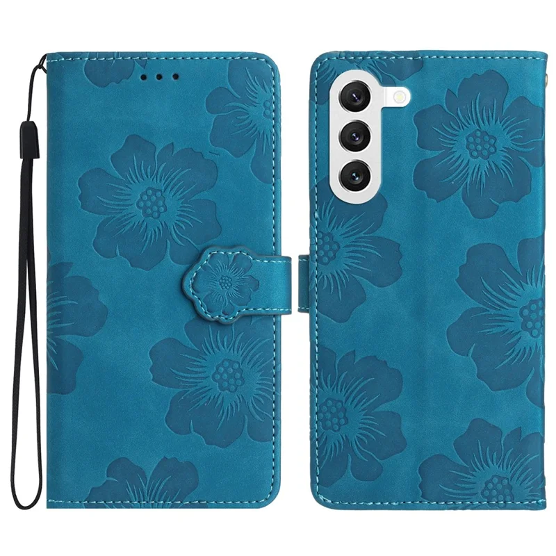 Pour Samsung Galaxy S23 Fleurs Imprimées Étui de Téléphone en Cuir Stand Portefeuille Anti-chute - Bleu