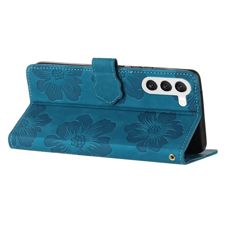 Pour Samsung Galaxy S23 Fleurs Imprimées Étui de Téléphone en Cuir Stand Portefeuille Anti-chute - Bleu