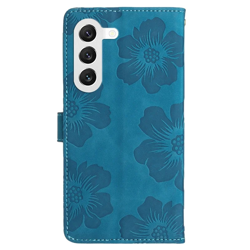 Pour Samsung Galaxy S23 Fleurs Imprimées Étui de Téléphone en Cuir Stand Portefeuille Anti-chute - Bleu