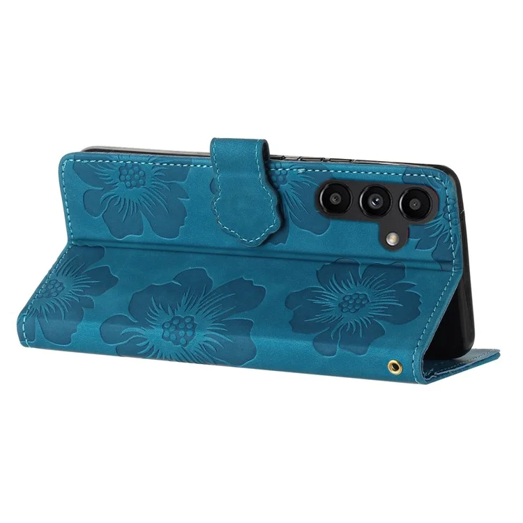 Custodia Portafoglio per Samsung Galaxy A54 5G, Modello a Fiori Impresso in Pelle PU Flip Stand Cover - Blu