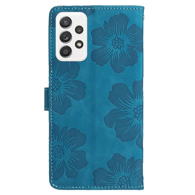 Для Samsung Galaxy A33 5G Кошелек Обложка из PU-кожи Флип Стенд Телефонный Чехол Выбитый Цветочный Узор Телефонный Чехол - Синий