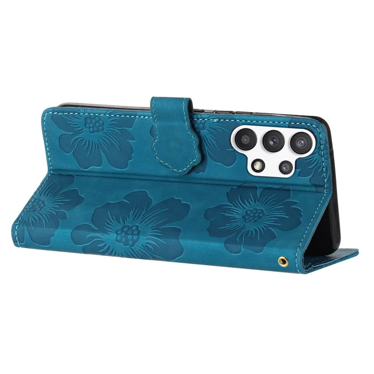 Für Samsung Galaxy A32 5G / M32 5G PU-Leder-Geldbörse Cover Flowers Imprint Phone Case mit Ständer - Blau