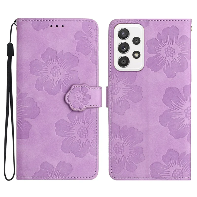 Для Samsung Galaxy A32 4G (версия для ЕС) Тонкий кожаный чехол для телефона Чехол с цветочным рисунком Подставка Бумажник Чехол - Фиолетовый