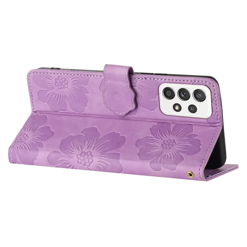 Для Samsung Galaxy A32 4G (версия для ЕС) Тонкий кожаный чехол для телефона Чехол с цветочным рисунком Подставка Бумажник Чехол - Фиолетовый