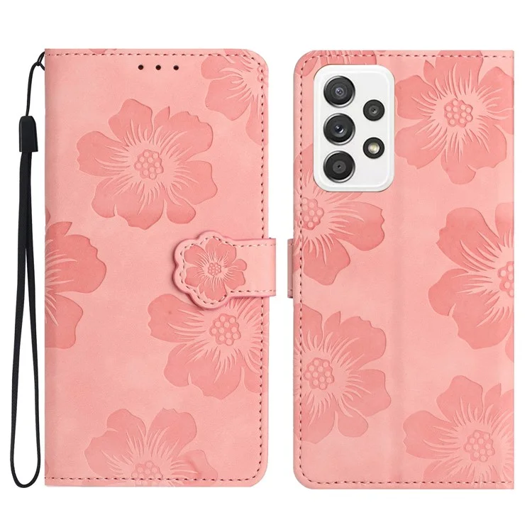 For Samsung Galaxy A23 5G (Global Version) / A23 4G Flowers Imprint Stand Phone Case Leather Wallet Protective Cover - Pink