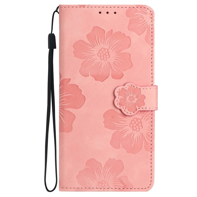 For Samsung Galaxy A23 5G (Global Version) / A23 4G Flowers Imprint Stand Phone Case Leather Wallet Protective Cover - Pink