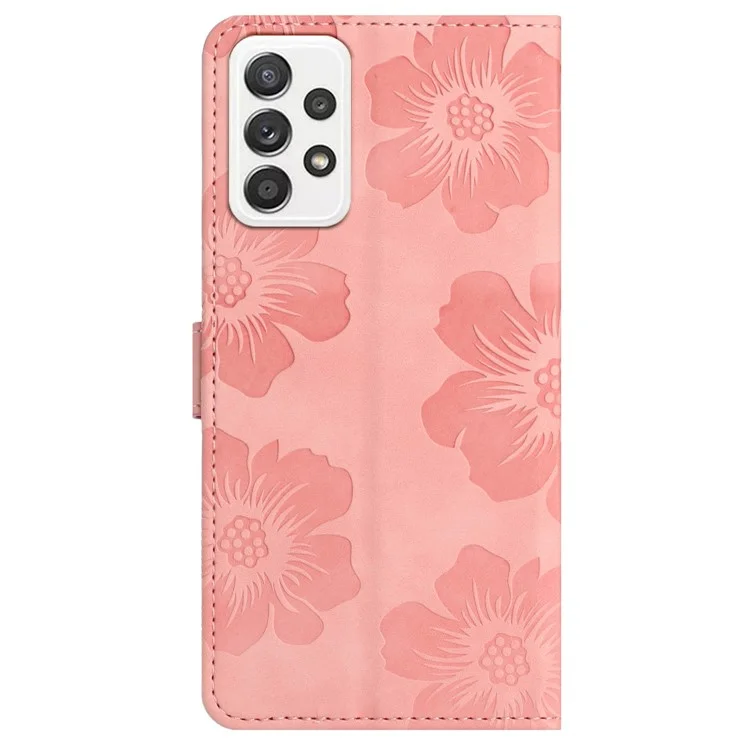 For Samsung Galaxy A23 5G (Global Version) / A23 4G Flowers Imprint Stand Phone Case Leather Wallet Protective Cover - Pink