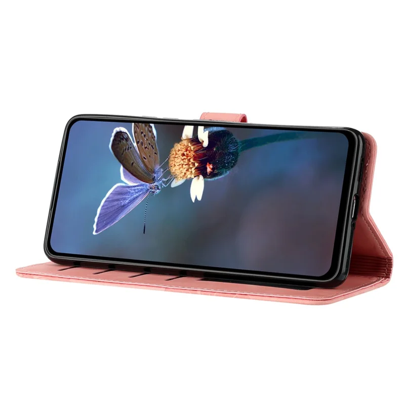 For Samsung Galaxy A42 5G Flowers Pattern Phone Stand Case PU Leather Wallet Anti-drop Cover - Pink