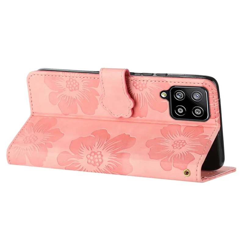 For Samsung Galaxy A42 5G Flowers Pattern Phone Stand Case PU Leather Wallet Anti-drop Cover - Pink