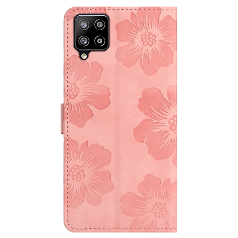 For Samsung Galaxy A42 5G Flowers Pattern Phone Stand Case PU Leather Wallet Anti-drop Cover - Pink