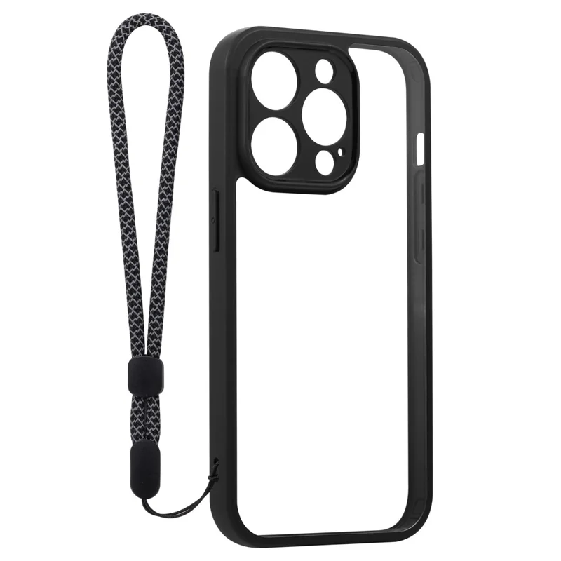 VILI M Series For iPhone 14 Pro Slim Shell Anti-Scratch Clear PC+TPU Phone Case with Wrist Strap - Black
