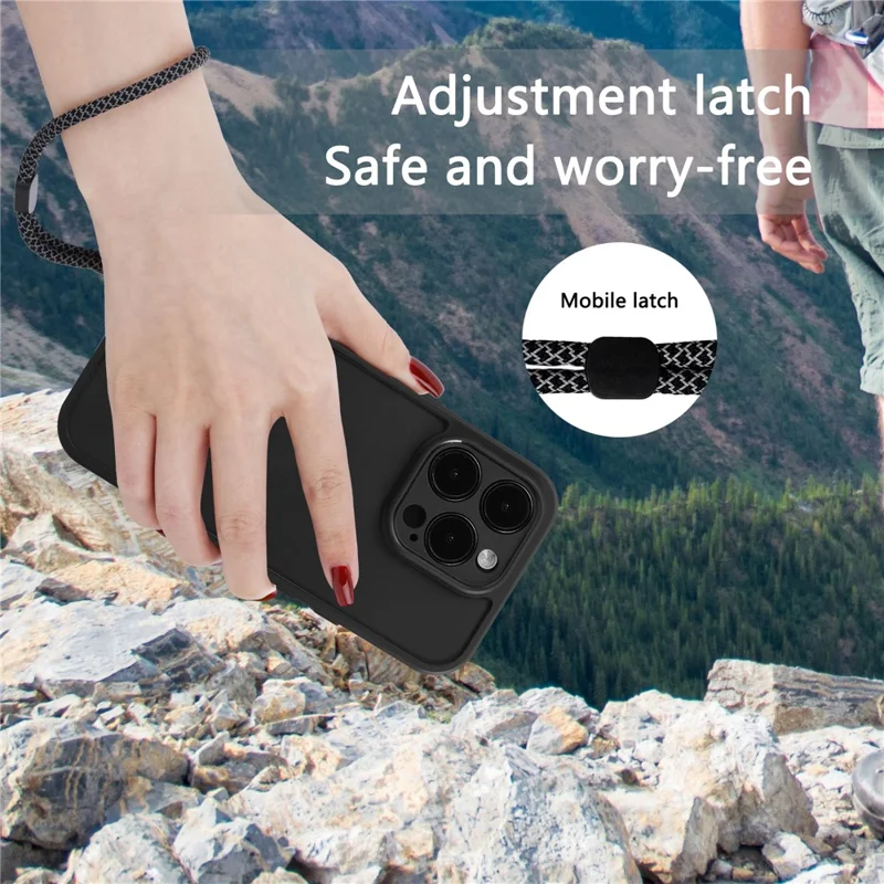 VILI M Series For iPhone 14 Pro Max Precise Cutout Phone Case PC+TPU Back Cover with Wrist Strap - Black