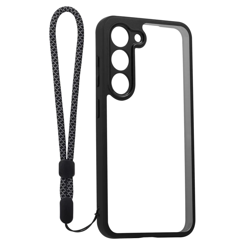 VILI M Series PC+TPU Phone Case For Samsung Galaxy S23 , Anti-Scratch Clear Cover with Wrist Strap - Black