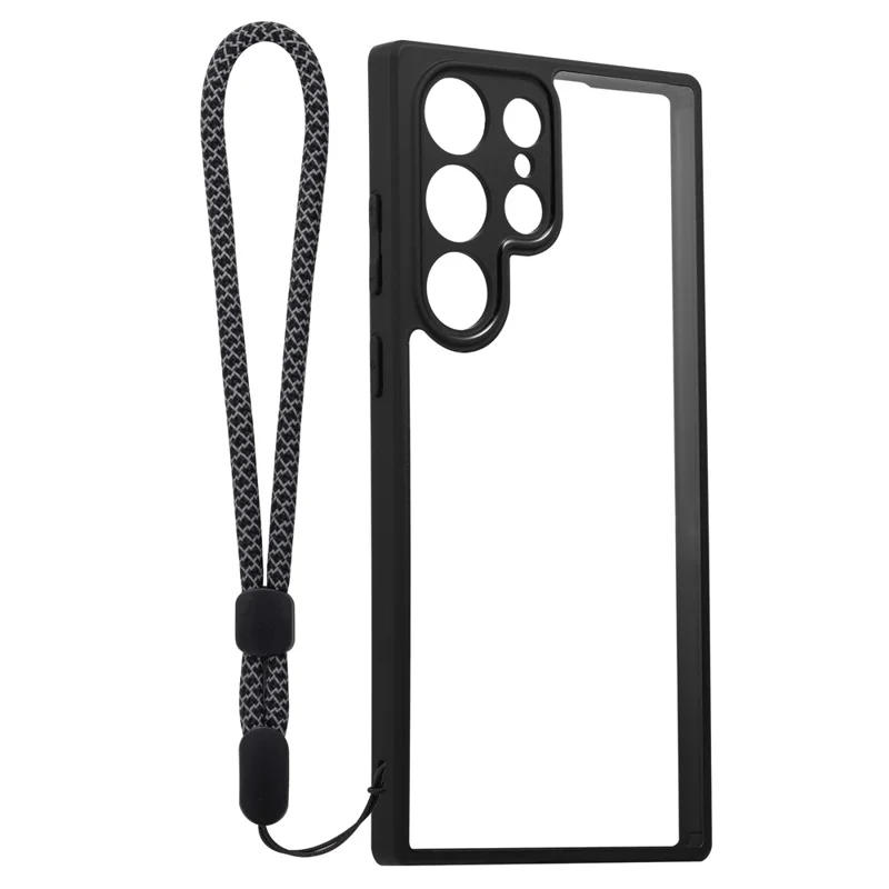 VILI M Series For Samsung Galaxy S23 Ultra Anti-Scratch PC+TPU Phone Case Clear Cover with Wrist Strap - Black