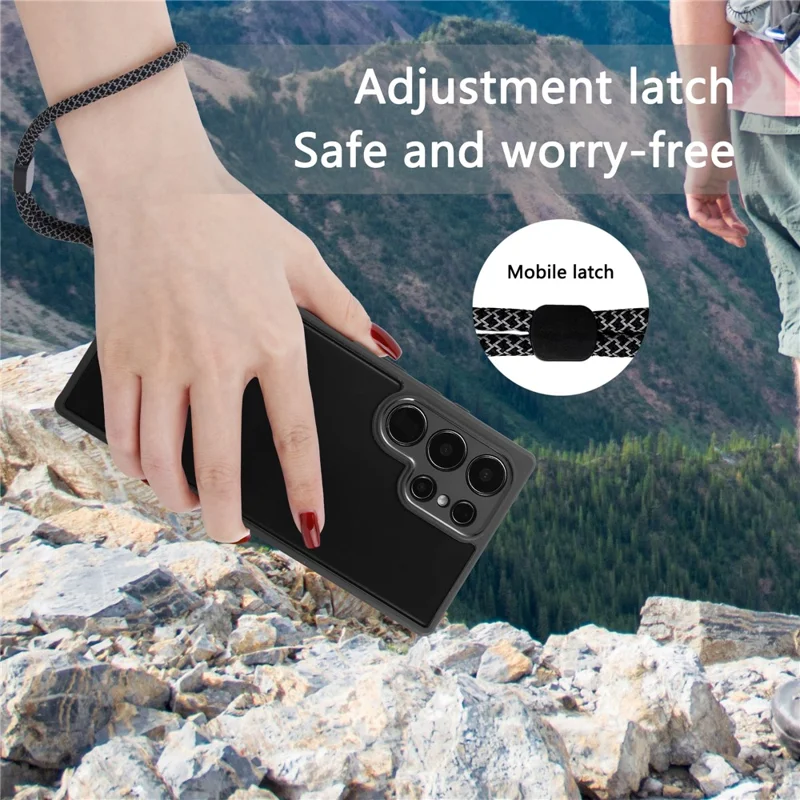VILI M Series For Samsung Galaxy S23 Ultra Anti-Scratch PC+TPU Phone Case Clear Cover with Wrist Strap - Black