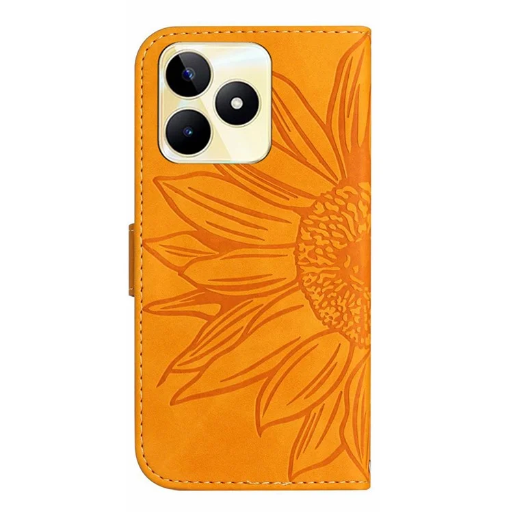 HT04 For Realme C53 (Global) / C53 (India) / C51 Wallet PU Leather Phone Case Stand Cover with Shoulder Strap - Yellow