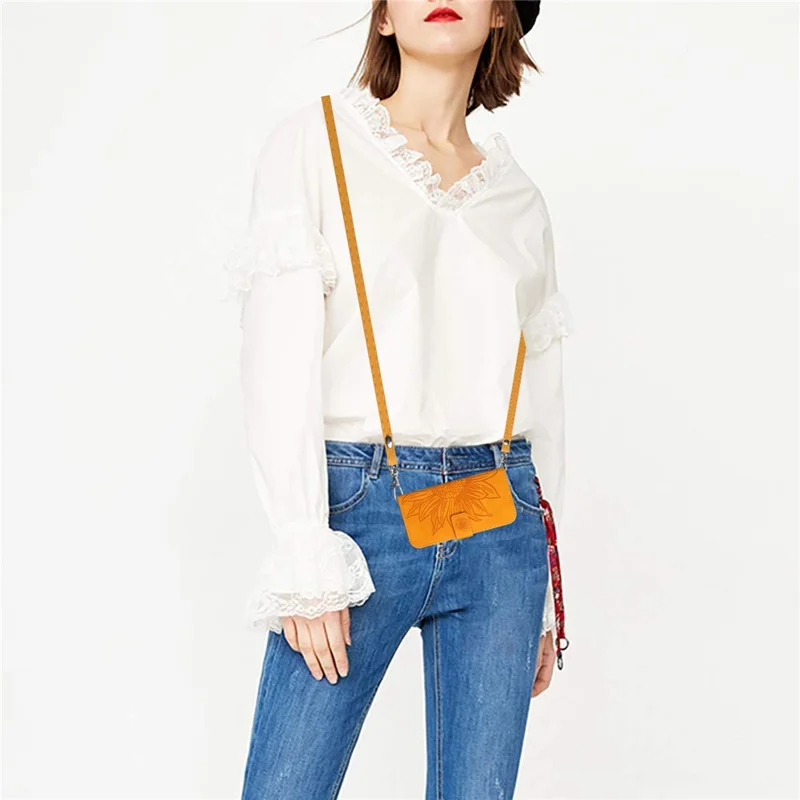 HT04 For Realme C53 (Global) / C53 (India) / C51 Wallet PU Leather Phone Case Stand Cover with Shoulder Strap - Yellow