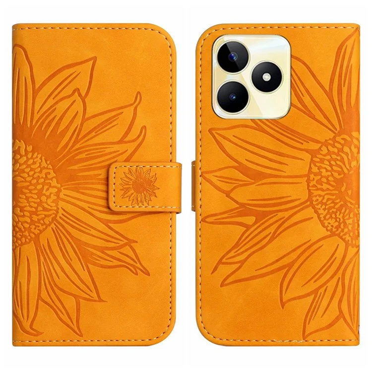 HT04 For Realme C53 (Global) / C53 (India) / C51 Wallet PU Leather Phone Case Stand Cover with Shoulder Strap - Yellow
