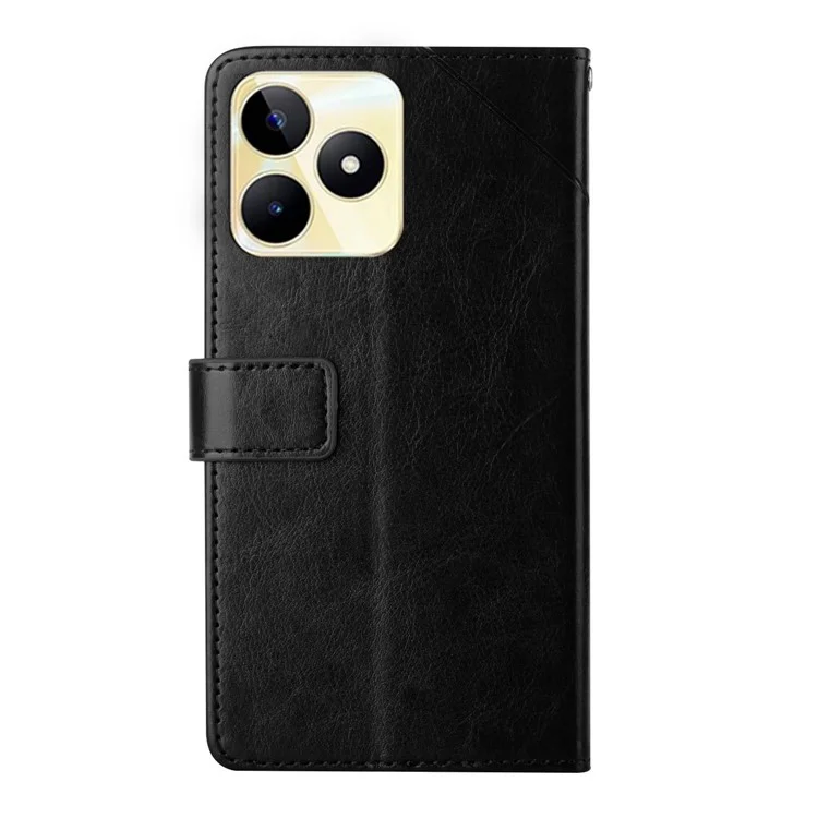 HT01 Y-shaped Line Imprinting Phone Case for Realme C53 (Global) / C53 (India) / C51 , PU Leather Wallet Stand Cover - Black