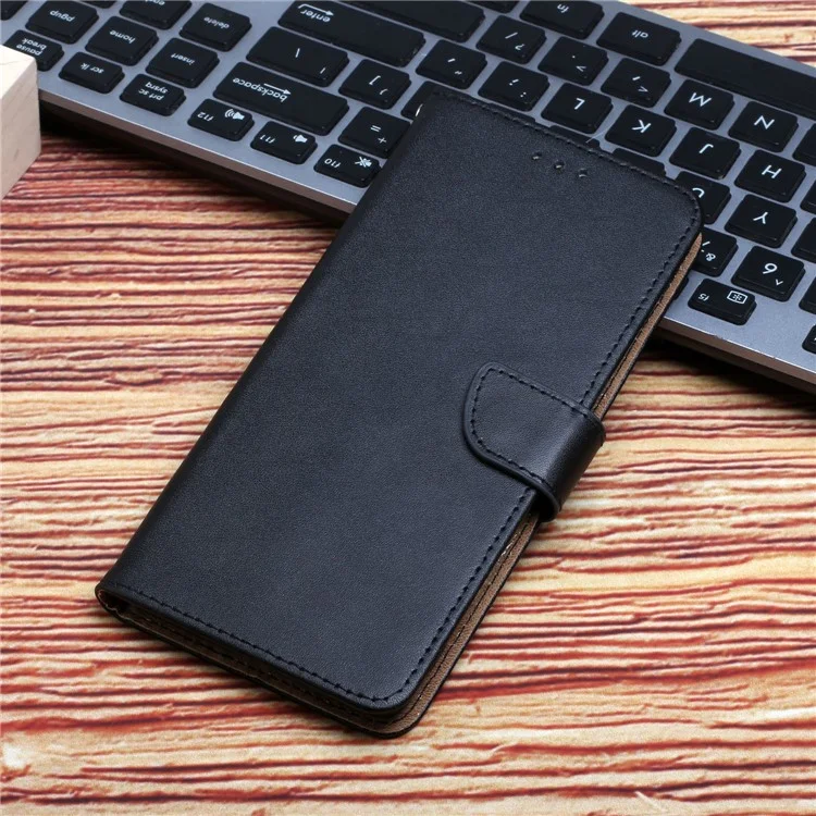 HT02 Für vivo Y78+ 5G Echtes Kuhledertelefongehäuse Nappa-Textur Telefonständer Brieftasche Cover - Schwarz