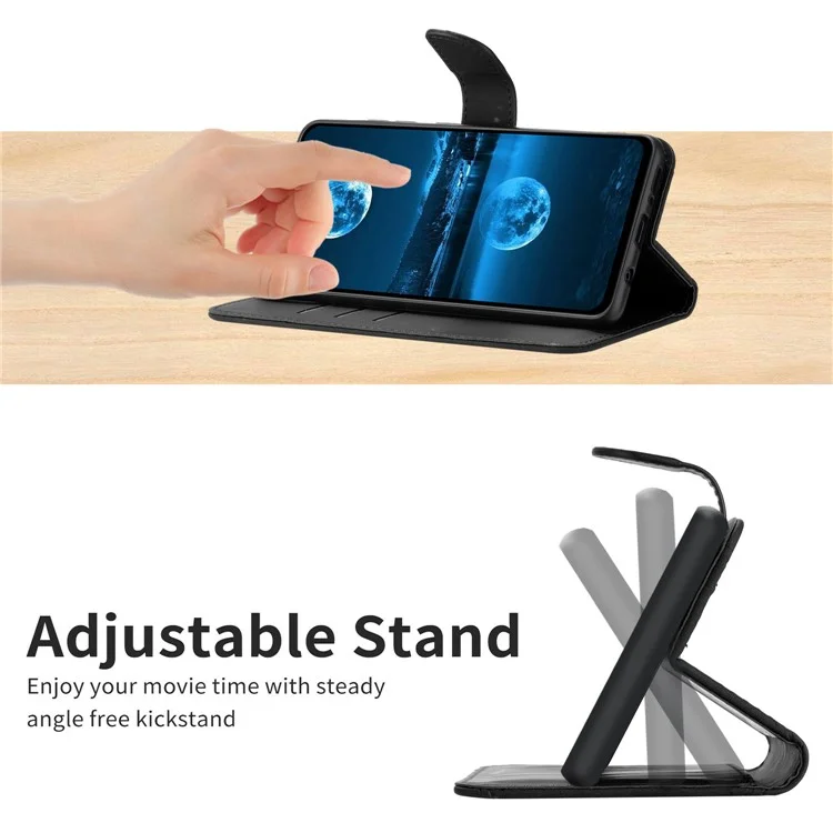 HT05 Für vivo Y78+ 5G Flip Stand Wallet Leder-Cover Skin-touch Geprägte Linie Handy-Hülle - Schwarz