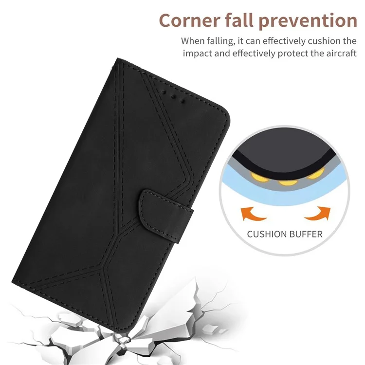 HT05 Für vivo Y78+ 5G Flip Stand Wallet Leder-Cover Skin-touch Geprägte Linie Handy-Hülle - Schwarz