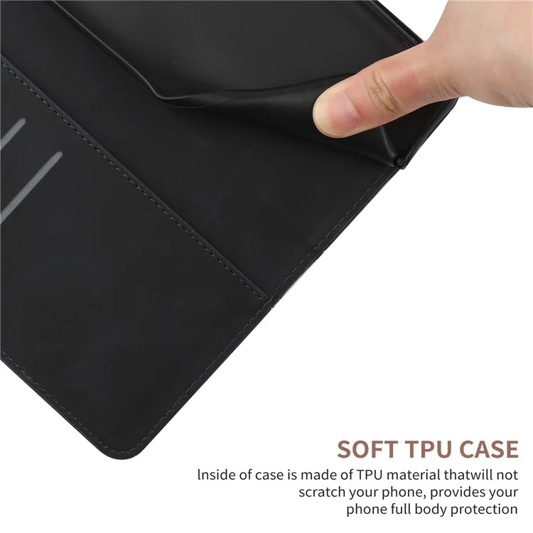 HT05 Für vivo Y78+ 5G Flip Stand Wallet Leder-Cover Skin-touch Geprägte Linie Handy-Hülle - Schwarz