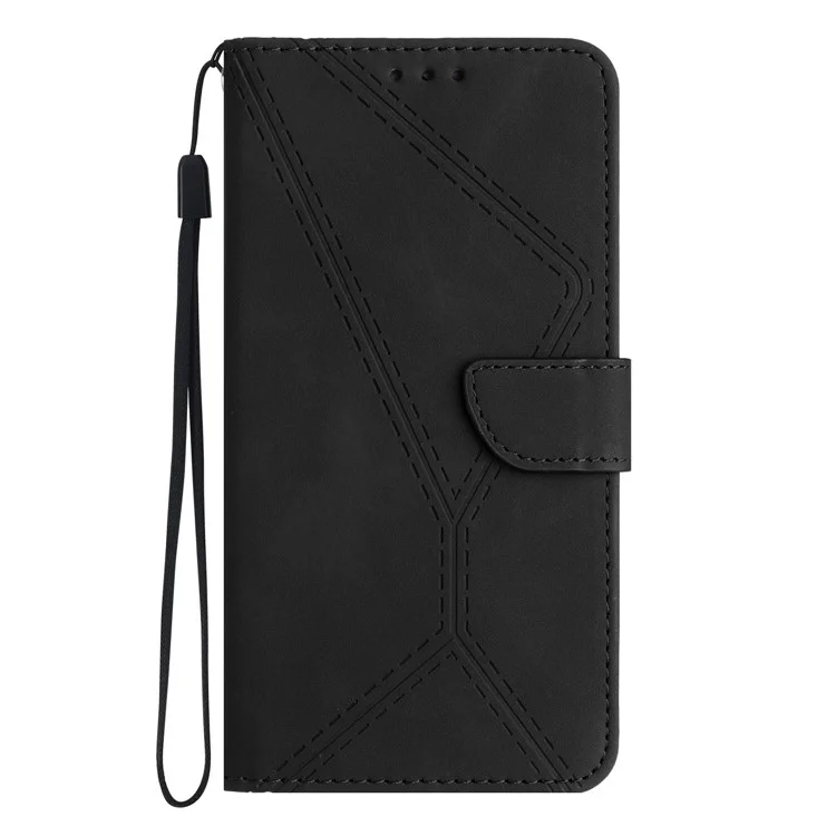 HT05 Für vivo Y78+ 5G Flip Stand Wallet Leder-Cover Skin-touch Geprägte Linie Handy-Hülle - Schwarz