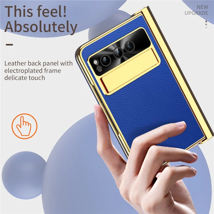 Pour Google Pixel Fold PU Cuir+PC Support Téléphone Cas Pliable Charnière Magnétique Texture Litchi Couvrir avec Verre Trempé Écran Film+Stylet - Bleu Foncé